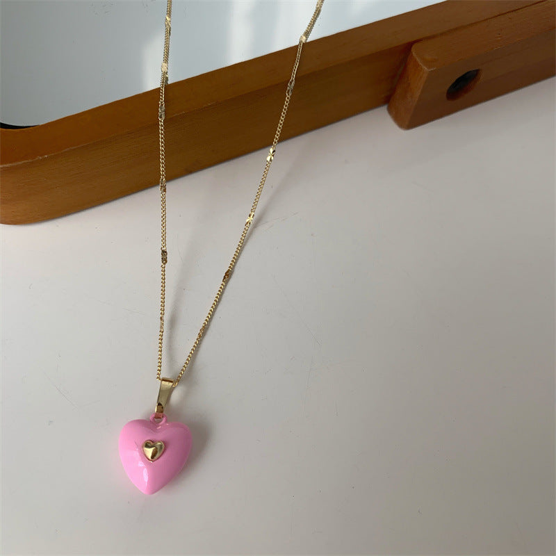 Pink Heart Pendant Necklace-jltn0668