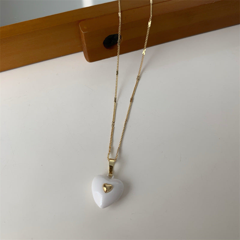 White Heart Pendant Necklace-jltn0669