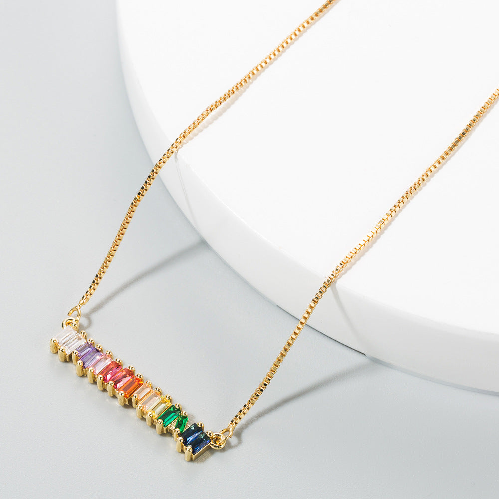 Gold Rainbow Bar Necklace-jltn0688