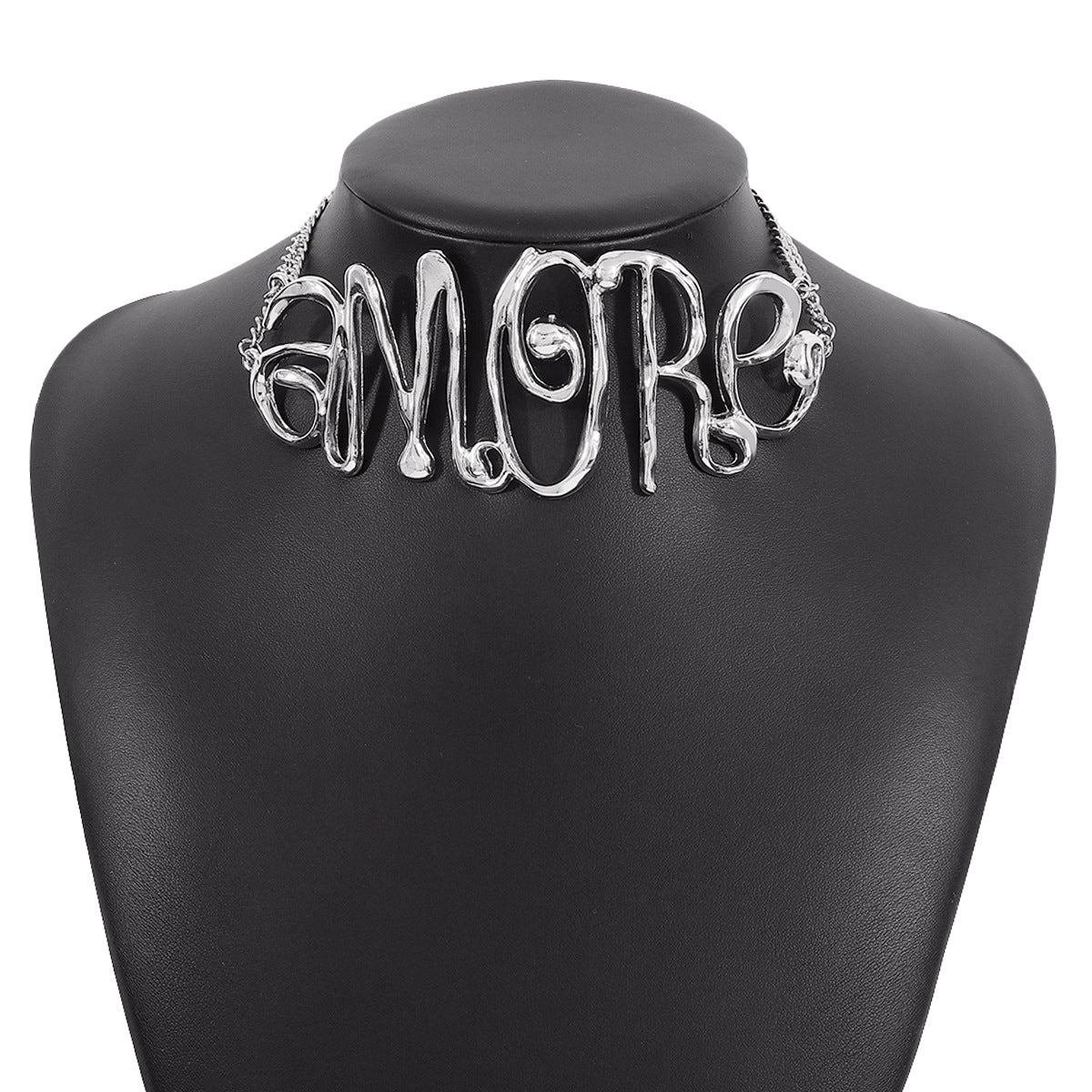 Bold Silver 'AMORE' Statement Necklace -jltn0696