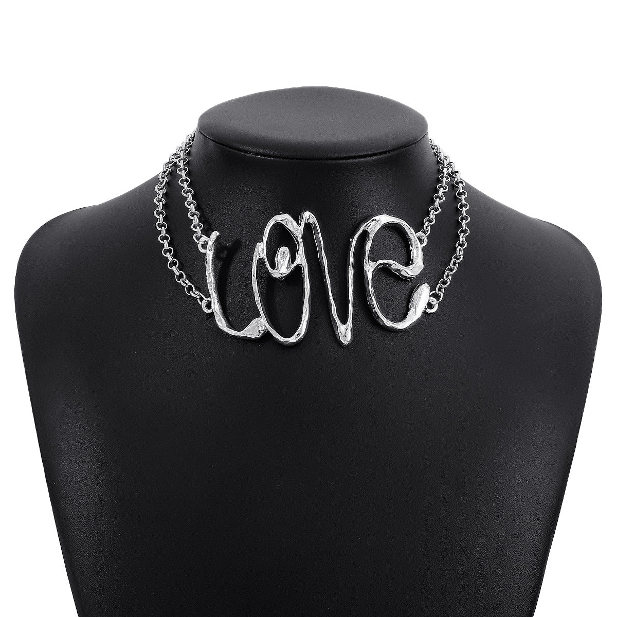 Silver 'LOVE' Statement Necklace -jltn0698