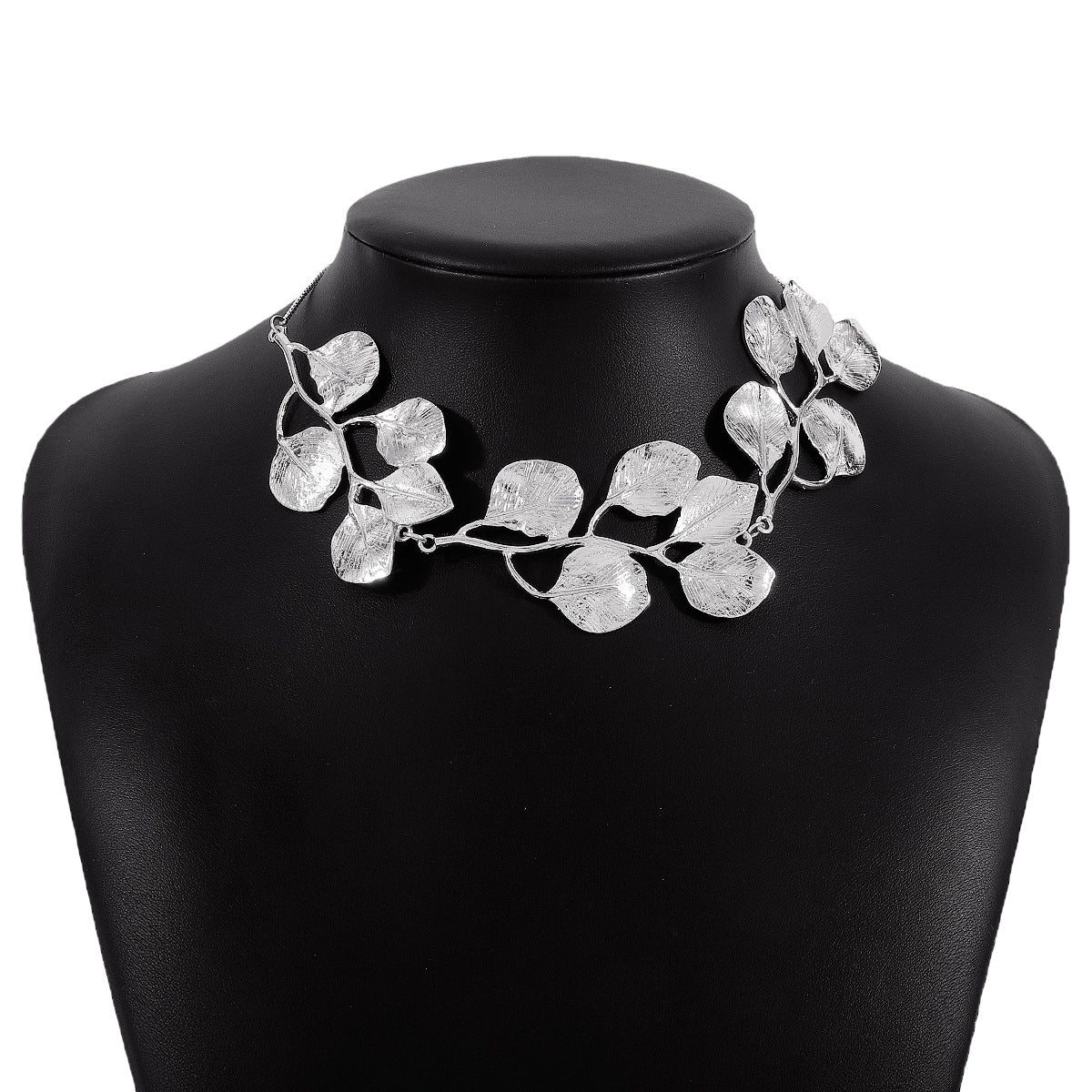 Silver Leaf Choker Necklace -jltn0700