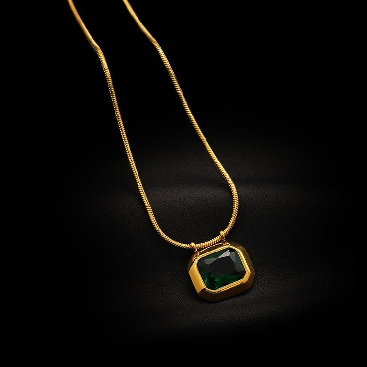 Just Lil Things Emerald Square Pendant chain Necklace jltn0797