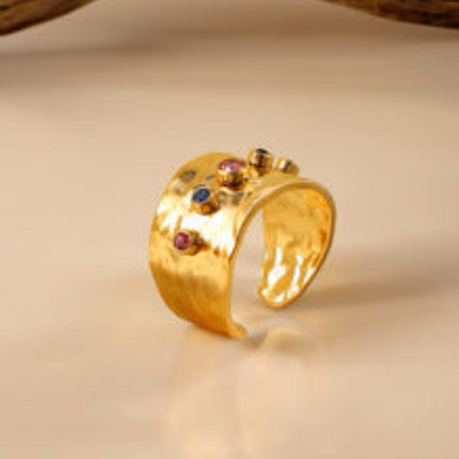Just Lil Things Hammered Artificial Ring with Multicolor Stones – Boho Luxe Charm jltr0255