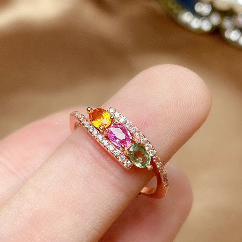 just-lil-things-artificial-Multicolor Gemstone Cluster Ring – Elegant Rose Gold Sparkle-jltr0263