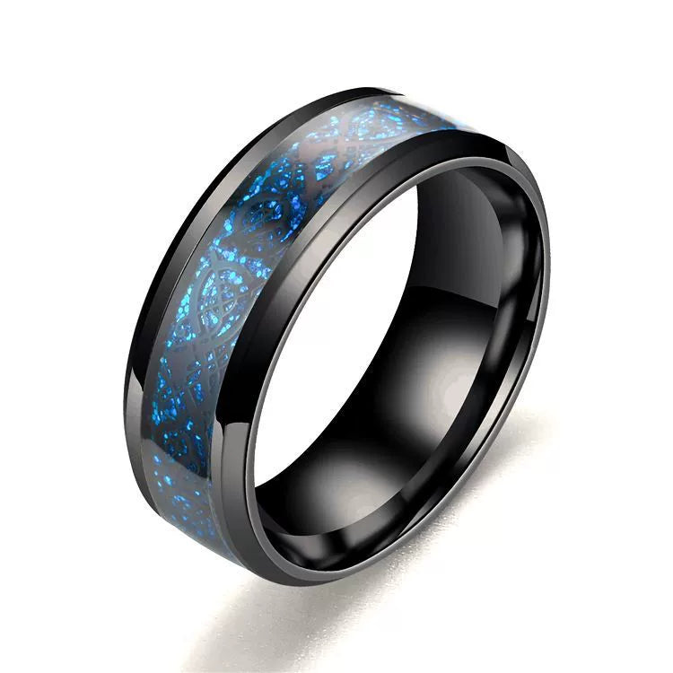 Just Lil Things Black Color Ring With a Blue Inlay and Intricate Celtic Design mr0011