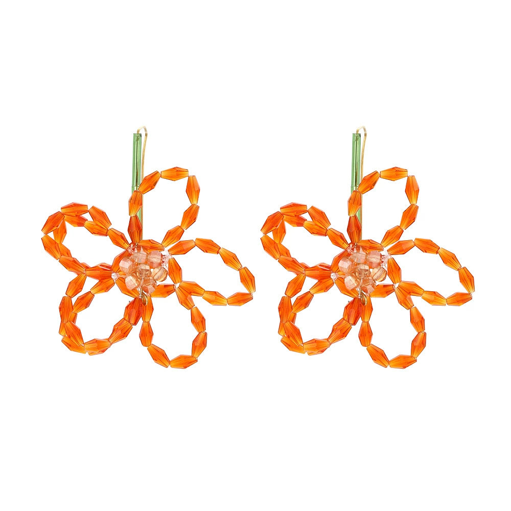 Just Lil Things Sunburst Bloom Beaded Earrings – Orange Crystal Floral Design jlt13319