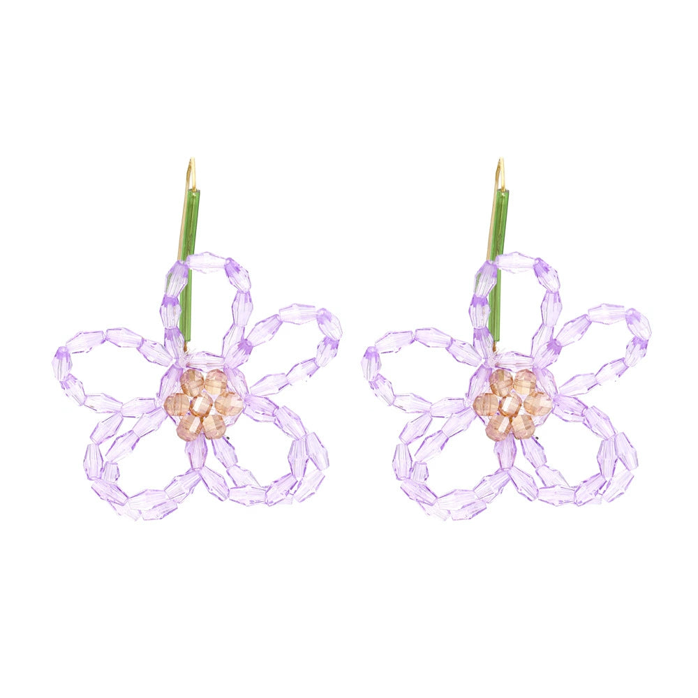 Just Lil Things Lavender Bloom Beaded Earrings – Pastel Purple Floral Design jlt13320