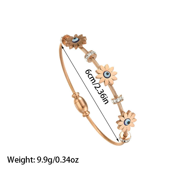 Just Lil Things Rose Gold Daisy Evil Eye Cable Wire Bracelet JLTB0872