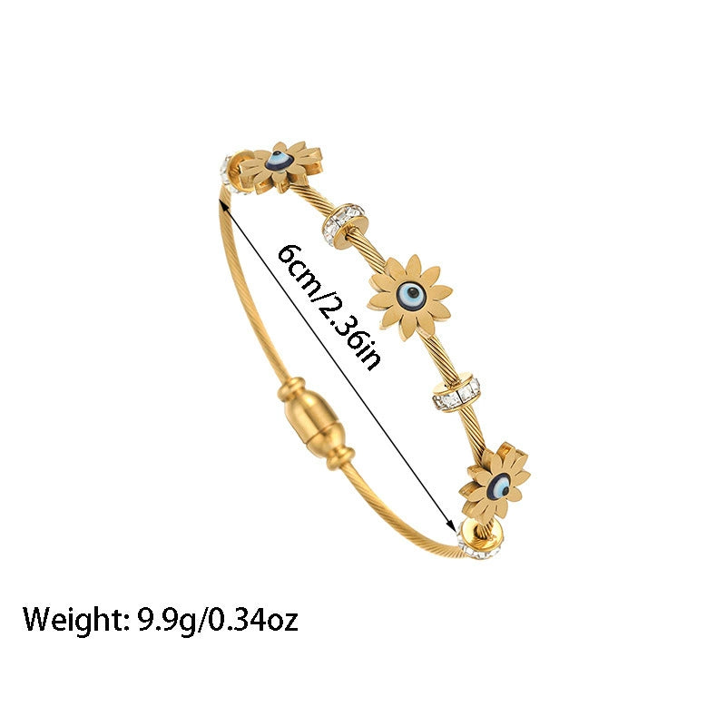 Just Lil Things Gold Daisy Evil Eye Cable Wire Bracelet JLTB0867