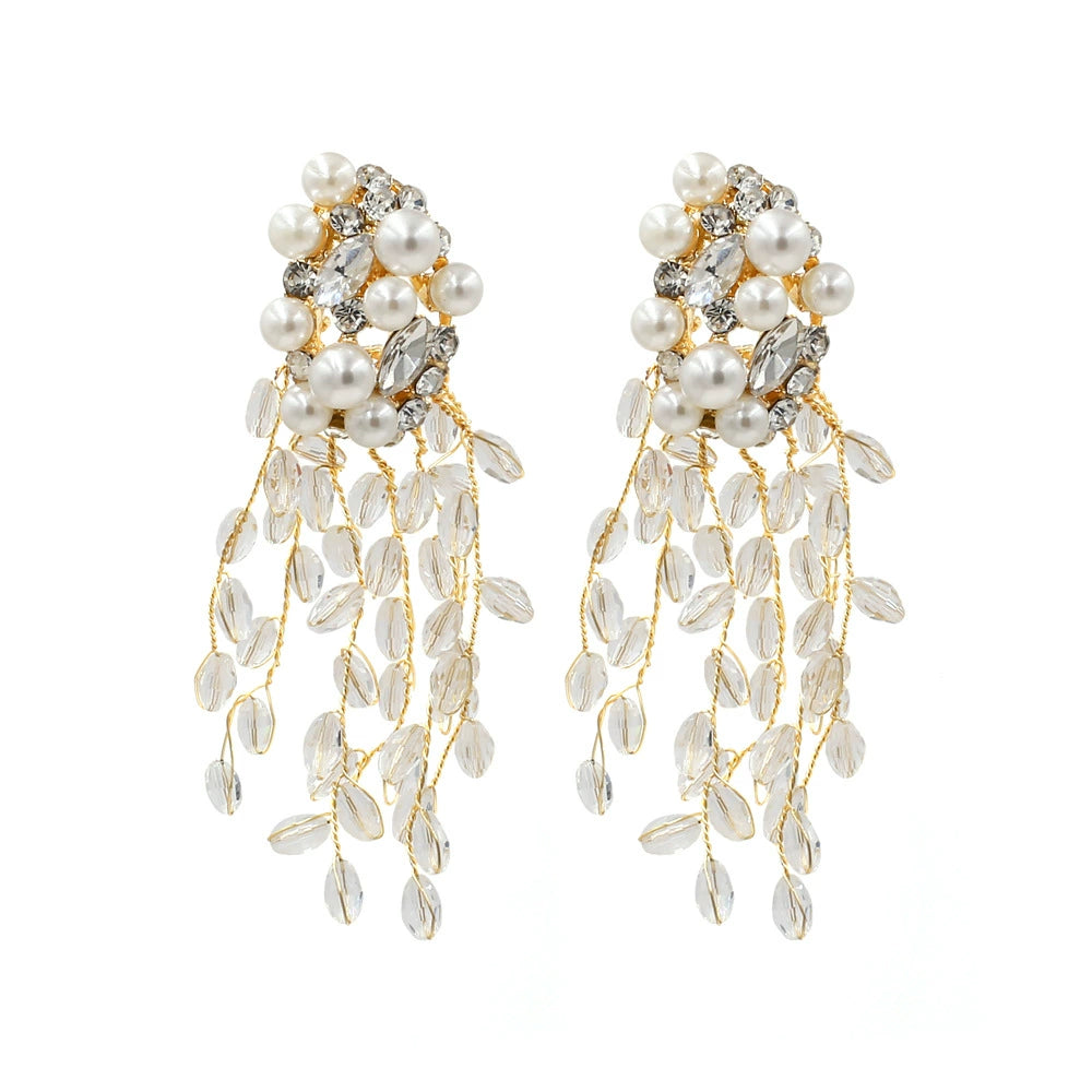 Just Lil Things Pearl & Crystal Leaf Cascade Earrings jlt13323