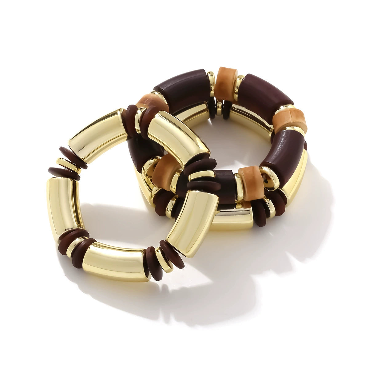 Just Lil Things Bold Luxe Barrel Bead Bracelet – Gold & Earthy Brown Design JLTB0856