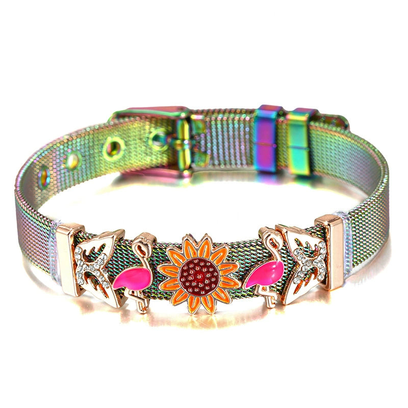 Just Lil Things Rainbow Mesh Bracelet Charms with Iridescent Clasp JLTB0863