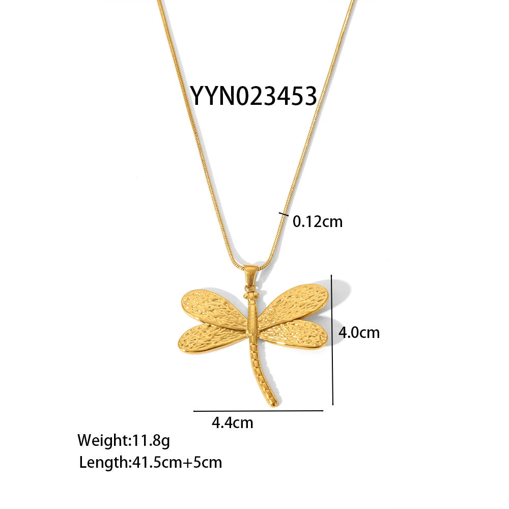 Just Lil Things Golden Dragonfly Pendant Necklace – Textured Wing Design on Sleek Chain  jltn1604
