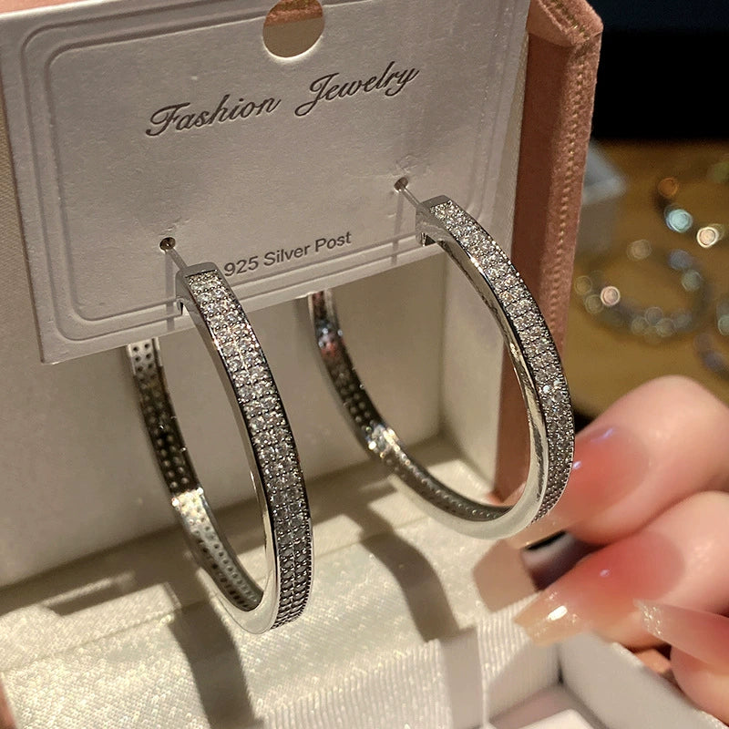 Just Lil Things Sleek Metallic Half Hoop Earrings – Wide-Band Design with Pavé Crystal Accents jlt13303
