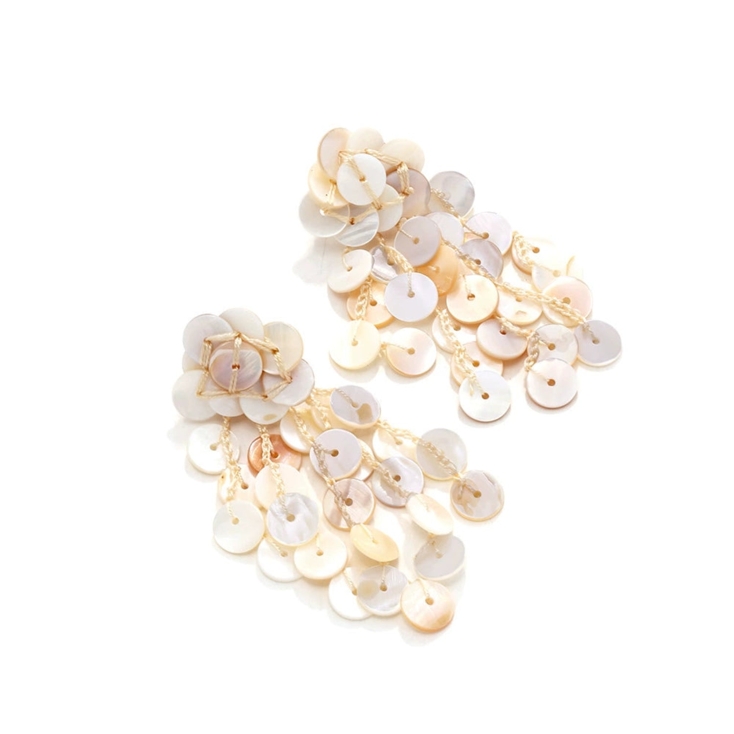 Just Lil Things Pearlescent Bloom Drop Earrings – Shell Disc Layered Design jlt13315
