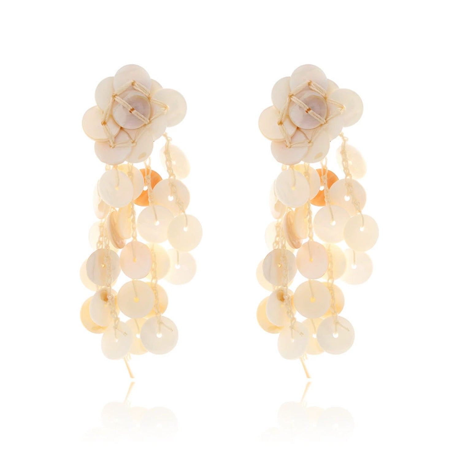 Just Lil Things Pearlescent Bloom Drop Earrings – Shell Disc Layered Design jlt13315