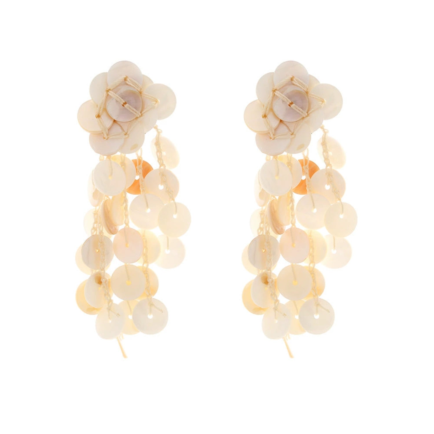 Just Lil Things Pearlescent Bloom Drop Earrings – Shell Disc Layered Design jlt13315
