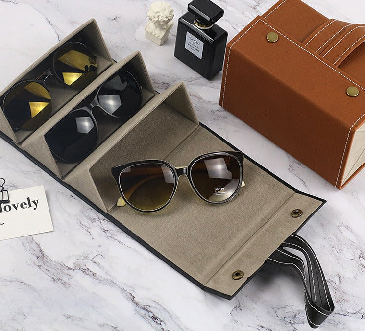 Explosive multi-grid portable storage glasses box sunglasses bag myopia glasses bag foldable leather button buckle