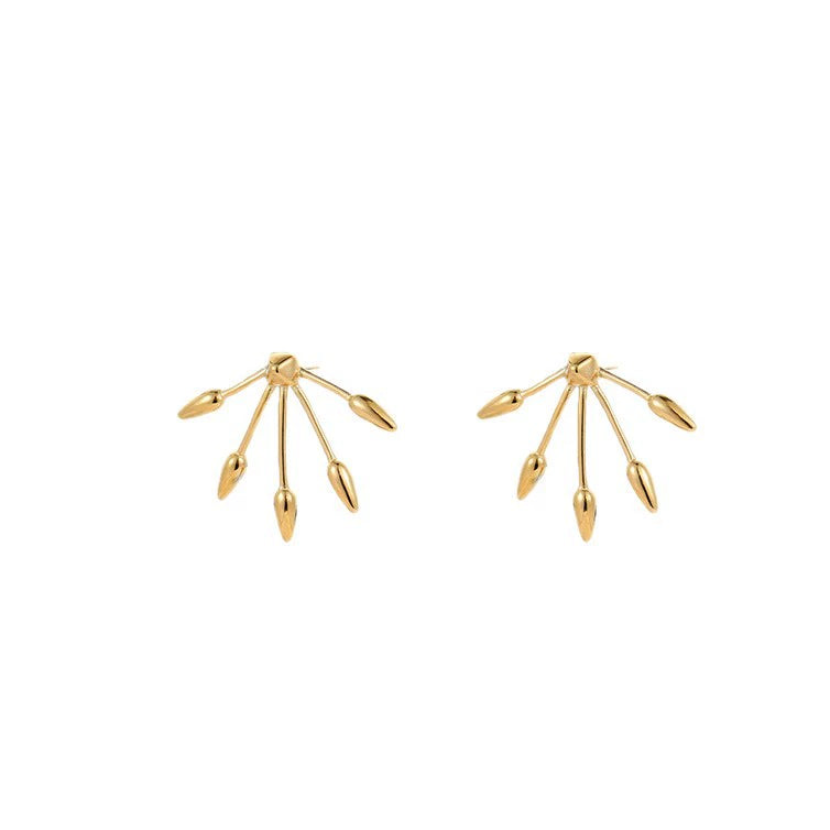 Just Lil Things Modern Fanburst Stud Earrings – Abstract Drop Spoke Design jlt13306