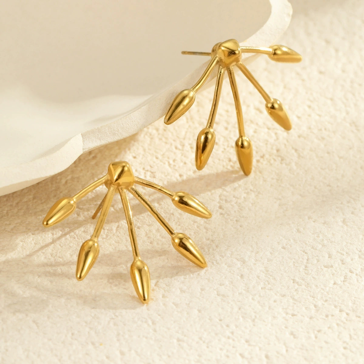 Just Lil Things Modern Fanburst Stud Earrings – Abstract Drop Spoke Design jlt13306