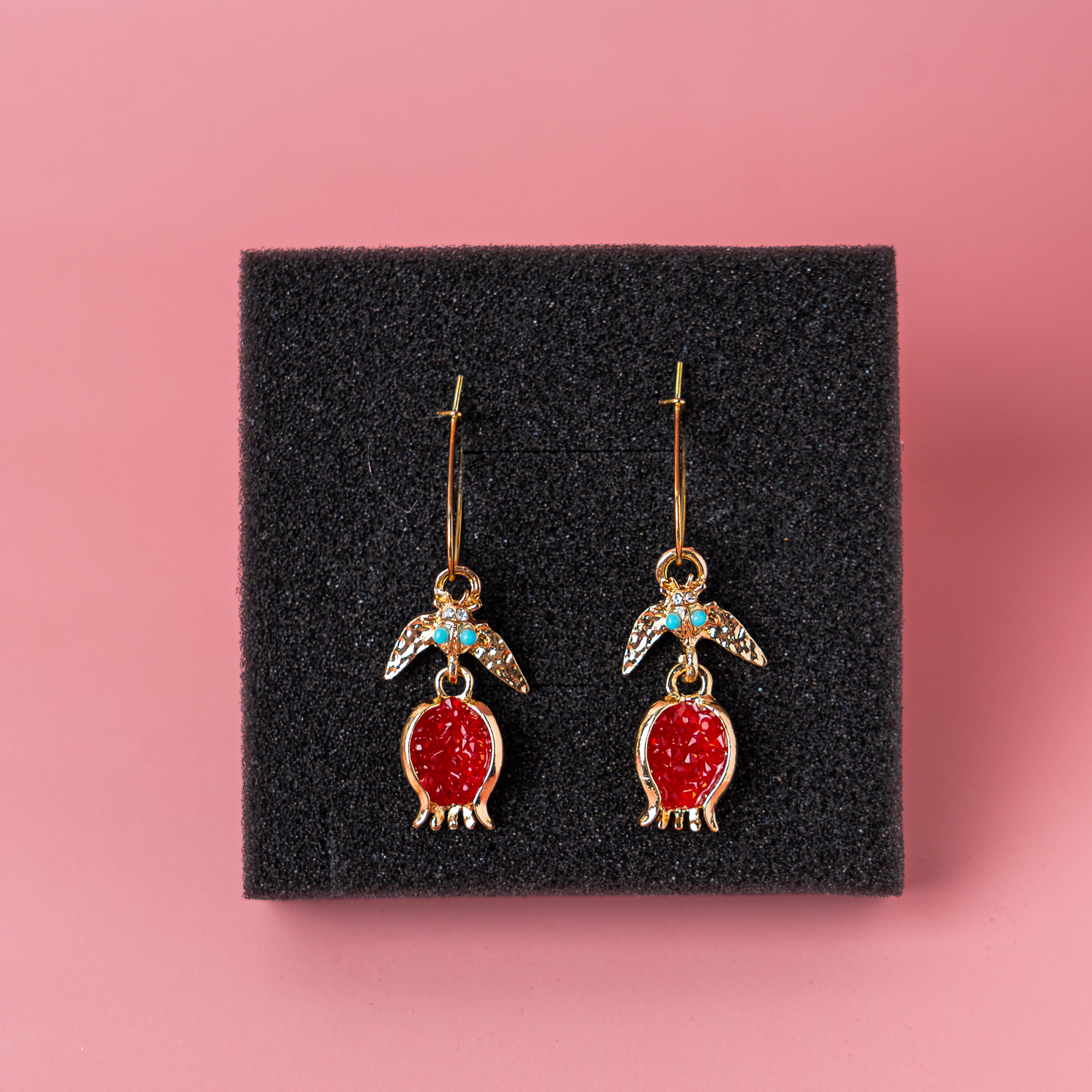 Handcrafted Pomegranate Ruby Drop Earrings-jlt11577