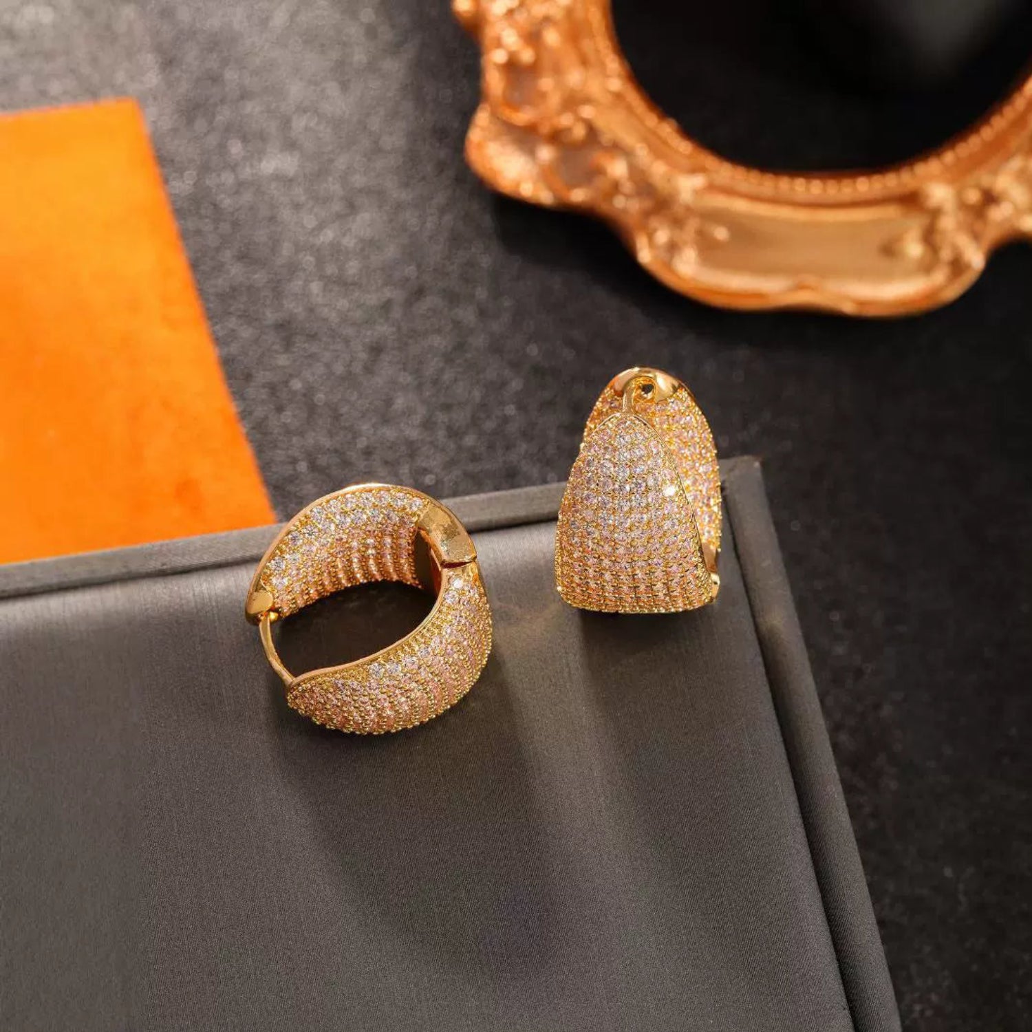 Just Lil Things Chunky Pavé Huggie Earrings – Dome-Shaped Design with Full Crystal Embellishment jlt13307