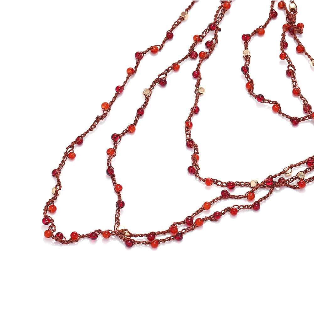 Just Lil Things Multi-Layered Crimson Red Beaded Statement Necklace jltn1613