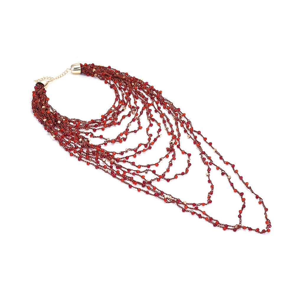 Just Lil Things Multi-Layered Crimson Red Beaded Statement Necklace jltn1613