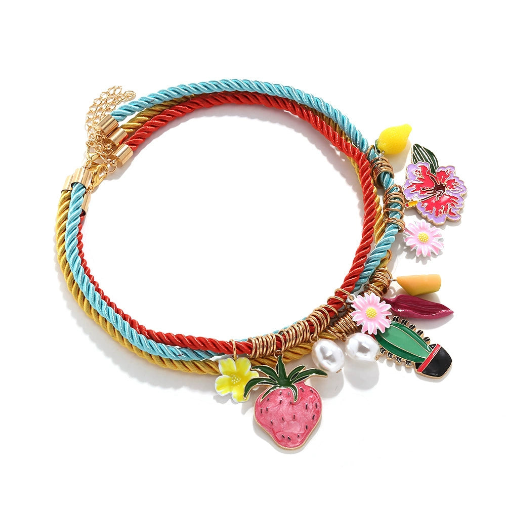 Just Lil Things Tropical Charm Fiesta Necklace – Multicolor Rope & Fruit Charm Design jltn1609