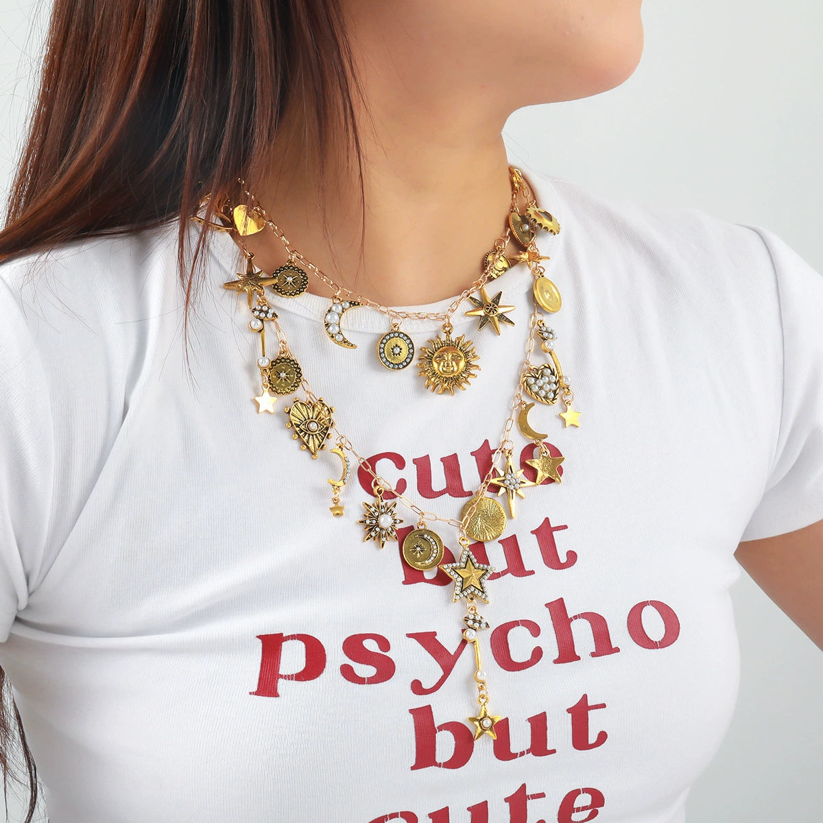 Just Lil Things Celestial Charm Layered Necklace – Moon, Star & Sun Pendant Boho Design jltn1595