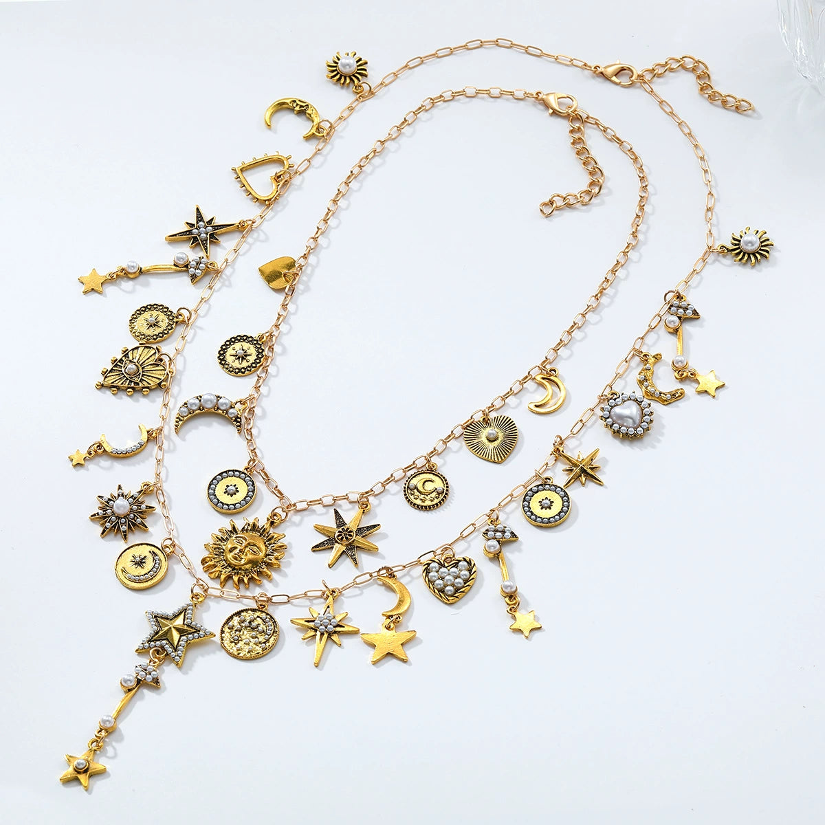 Just Lil Things Celestial Charm Layered Necklace – Moon, Star & Sun Pendant Boho Design jltn1595