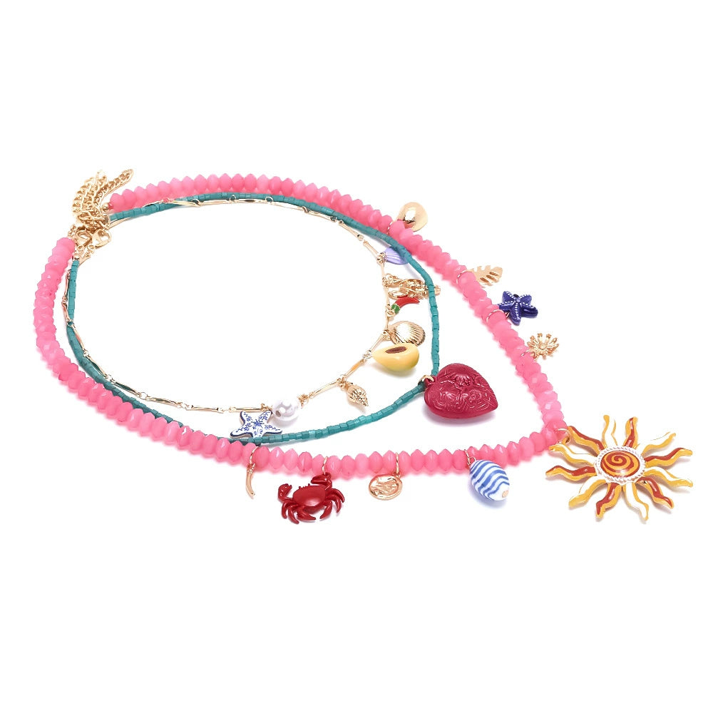 Just Lil Things Sun-Kissed Sea Charms Layered Necklace –Boho Beach Motif & Beaded Design jltn1610