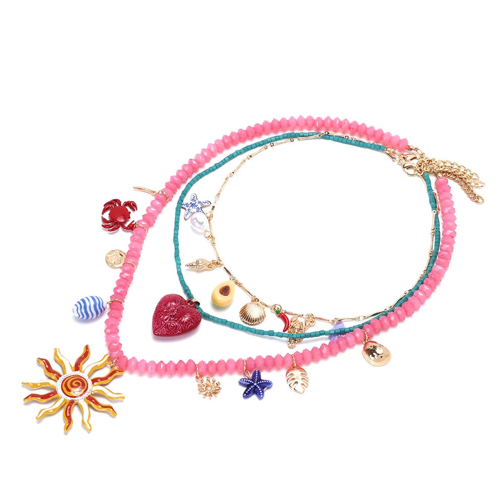 Just Lil Things Sun-Kissed Sea Charms Layered Necklace –Boho Beach Motif & Beaded Design jltn1610