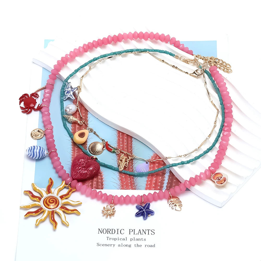 Just Lil Things Sun-Kissed Sea Charms Layered Necklace –Boho Beach Motif & Beaded Design jltn1610