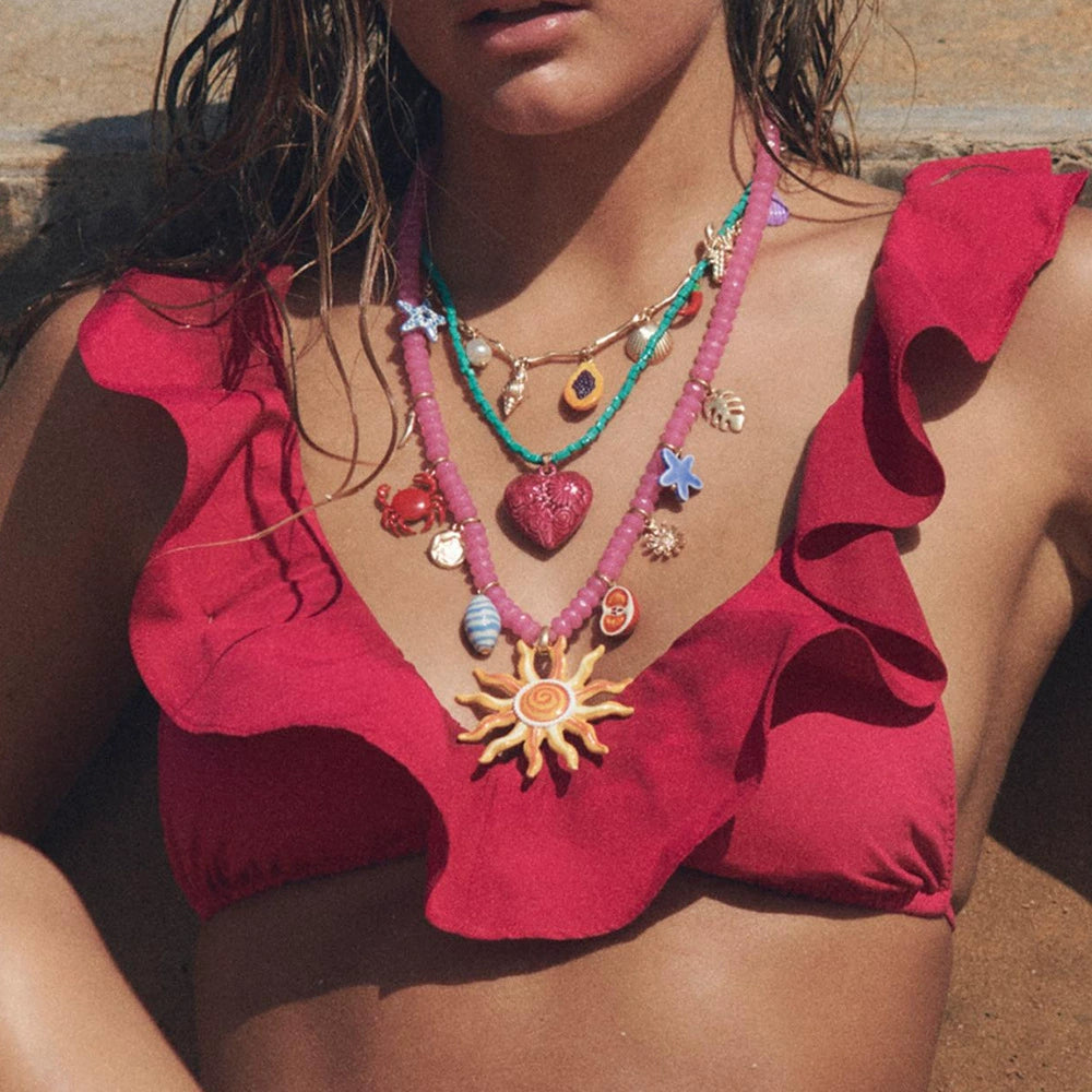 Just Lil Things Sun-Kissed Sea Charms Layered Necklace –Boho Beach Motif & Beaded Design jltn1610
