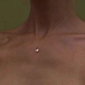 Just Lil Things Invisible Illusion Necklace – Teardrop Pendant on Transparent Thread Design jltn1599