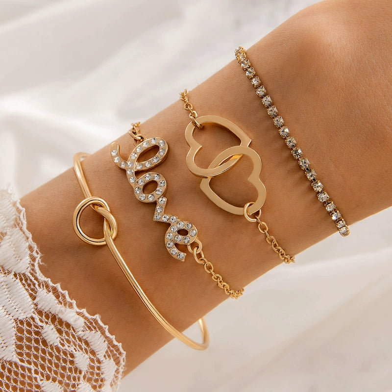Just Lil Things Gold-Tone Love & Hearts Crystal Bracelet Set JLTB0873