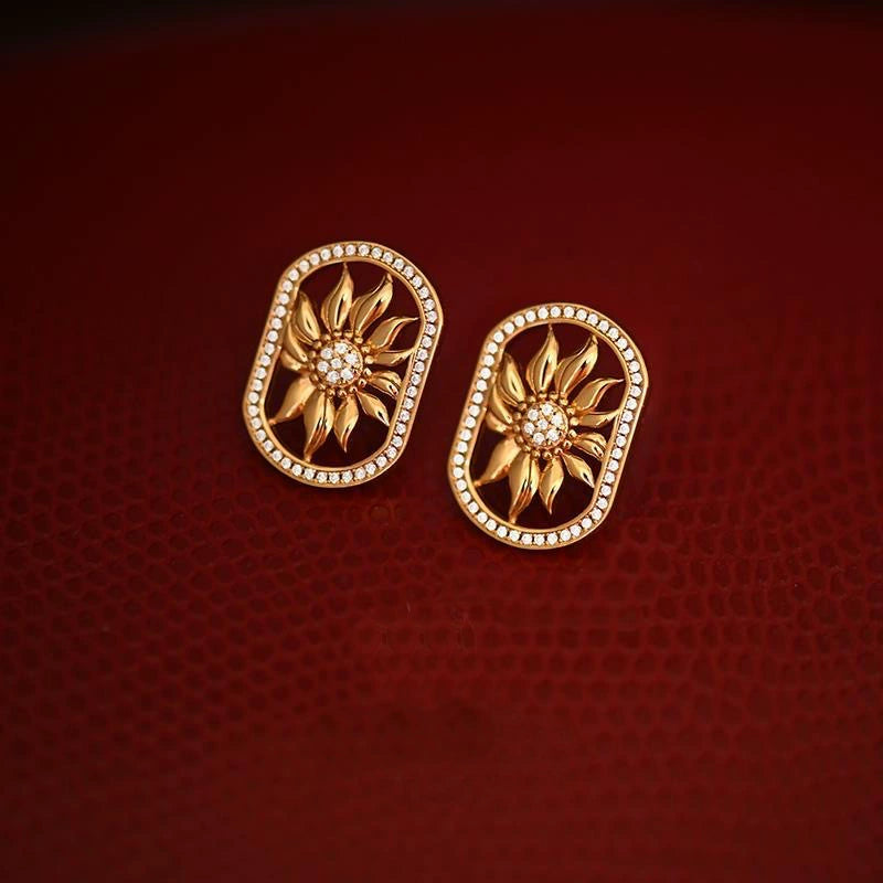 Just Lil Things Bloom Sunflower Stud Earrings – Oval Frame & Crystal Detail jlt13313