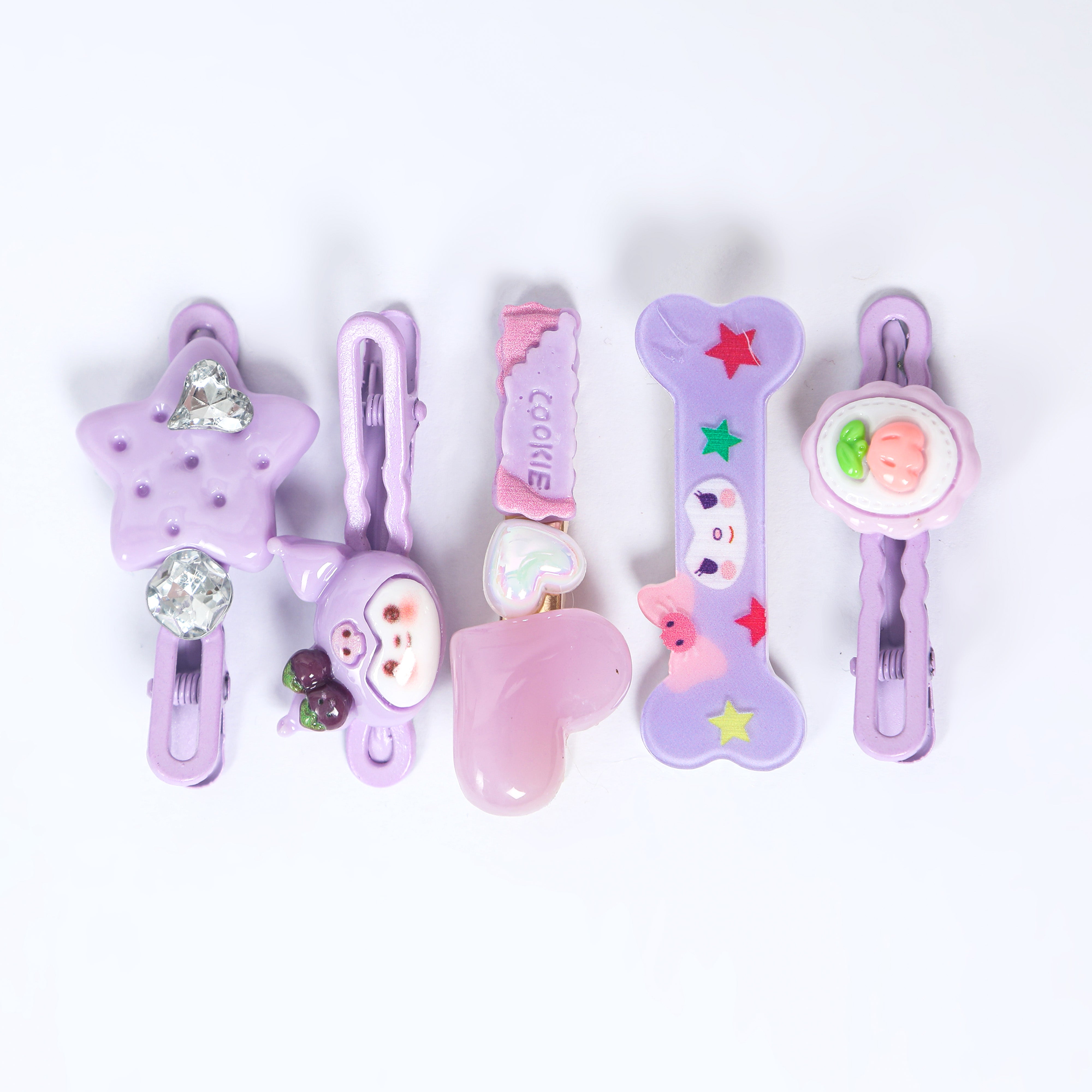 Just Lil Things Purple Dream Hair Clip Set – 5-Piece with Star, Cookie, Cartoon & Heart Designs jltc0095
