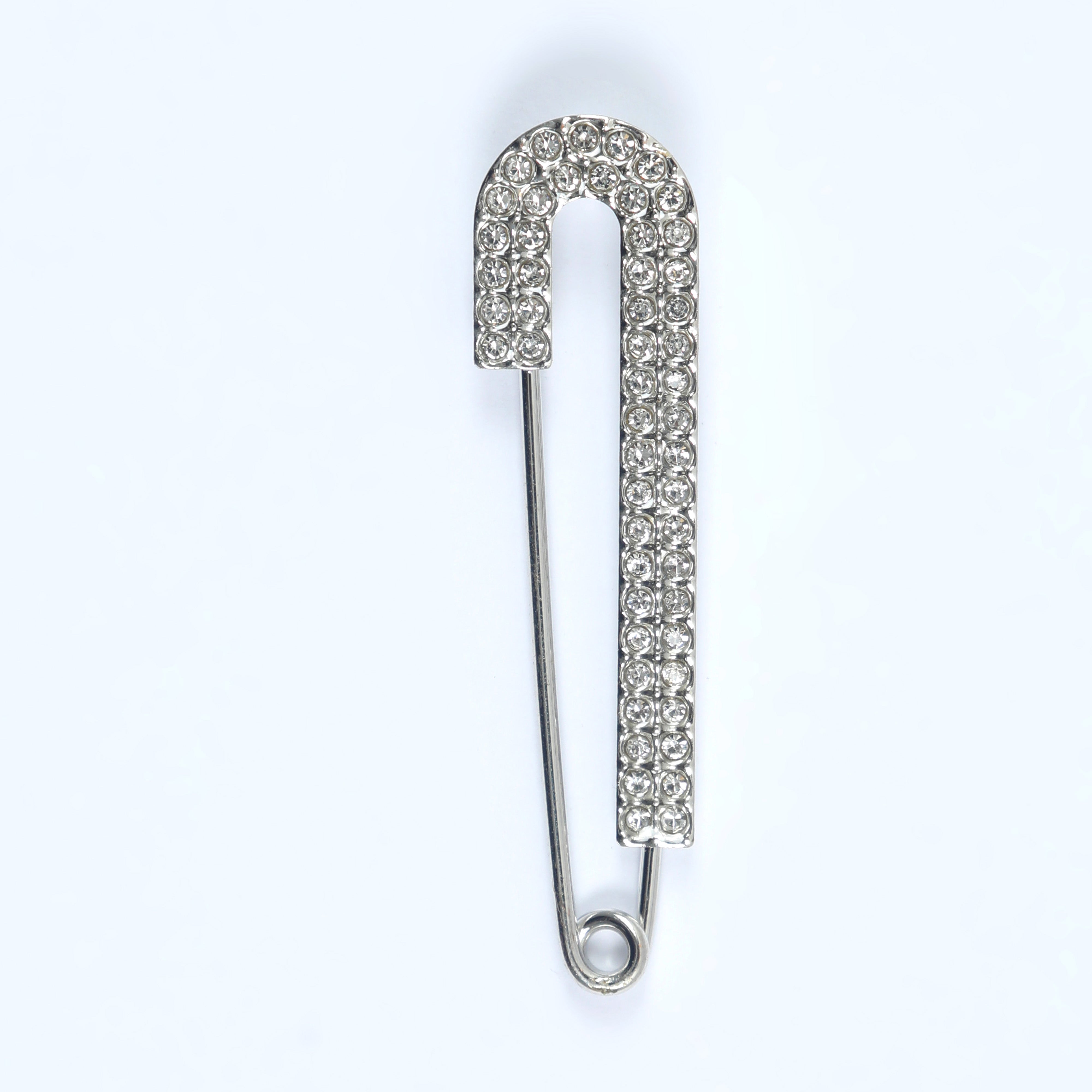 Just Lil Things Crystal-Studded Curved Saree Pin – Elegant Safety Pin Design in Silver Finish JLTSP0013