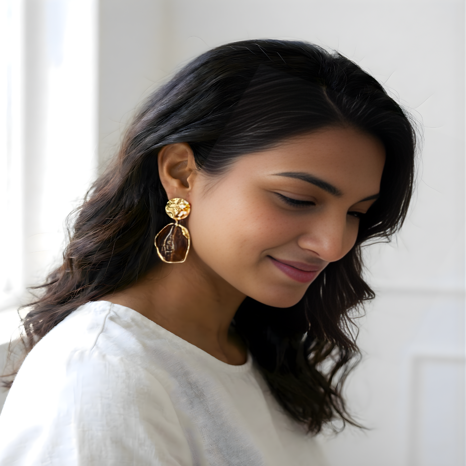 Resin Marble Brown Pin Earring JLT11232