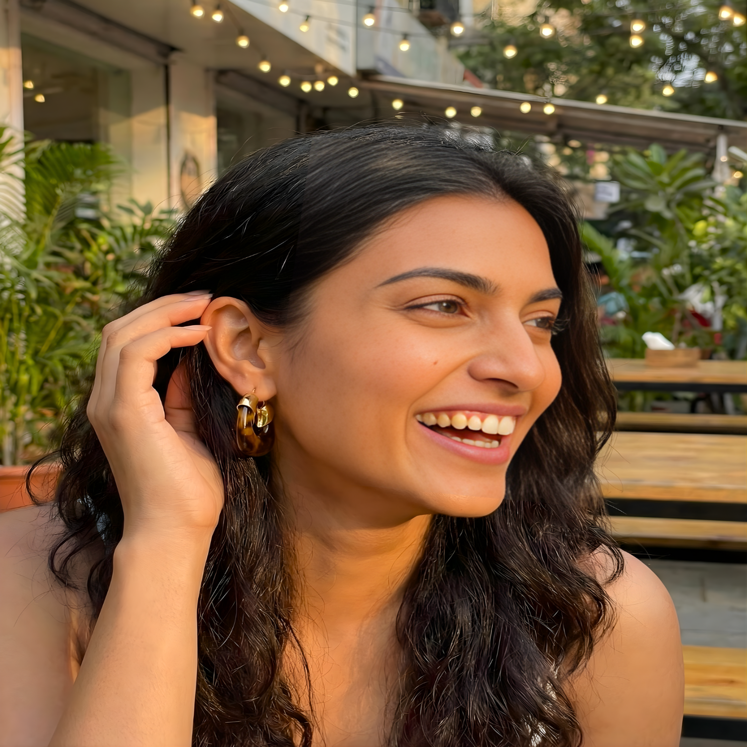 Amber Sculptural Resin Hoop Earrings JLT13655