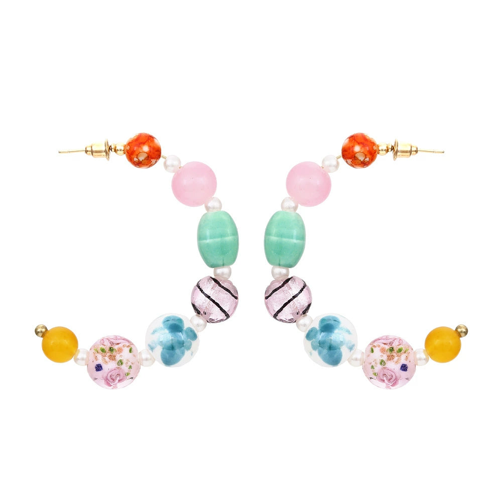 Just Lil Things Pastel Carnival Beaded Drop Earrings – Multi-Color Sphere Design jlt13317