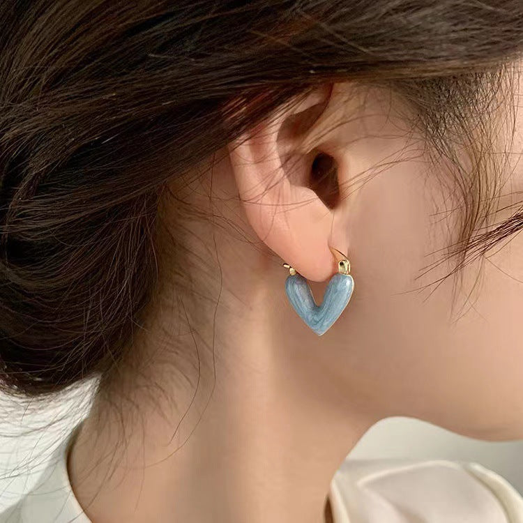 Gold Hoop Earrings with Turquoise Heart Charms jlt11727