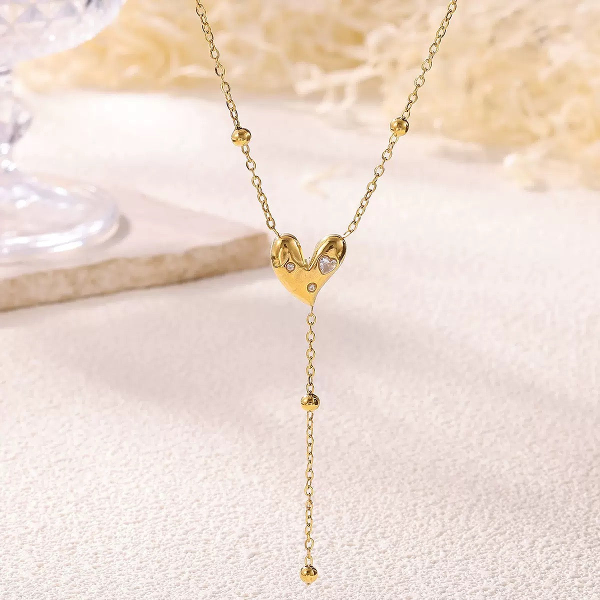 Gold Studded Heart Lariat Necklace JLTN1801