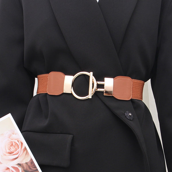 Coat wide matching elastic brown outer belt girdle jlthb0062
