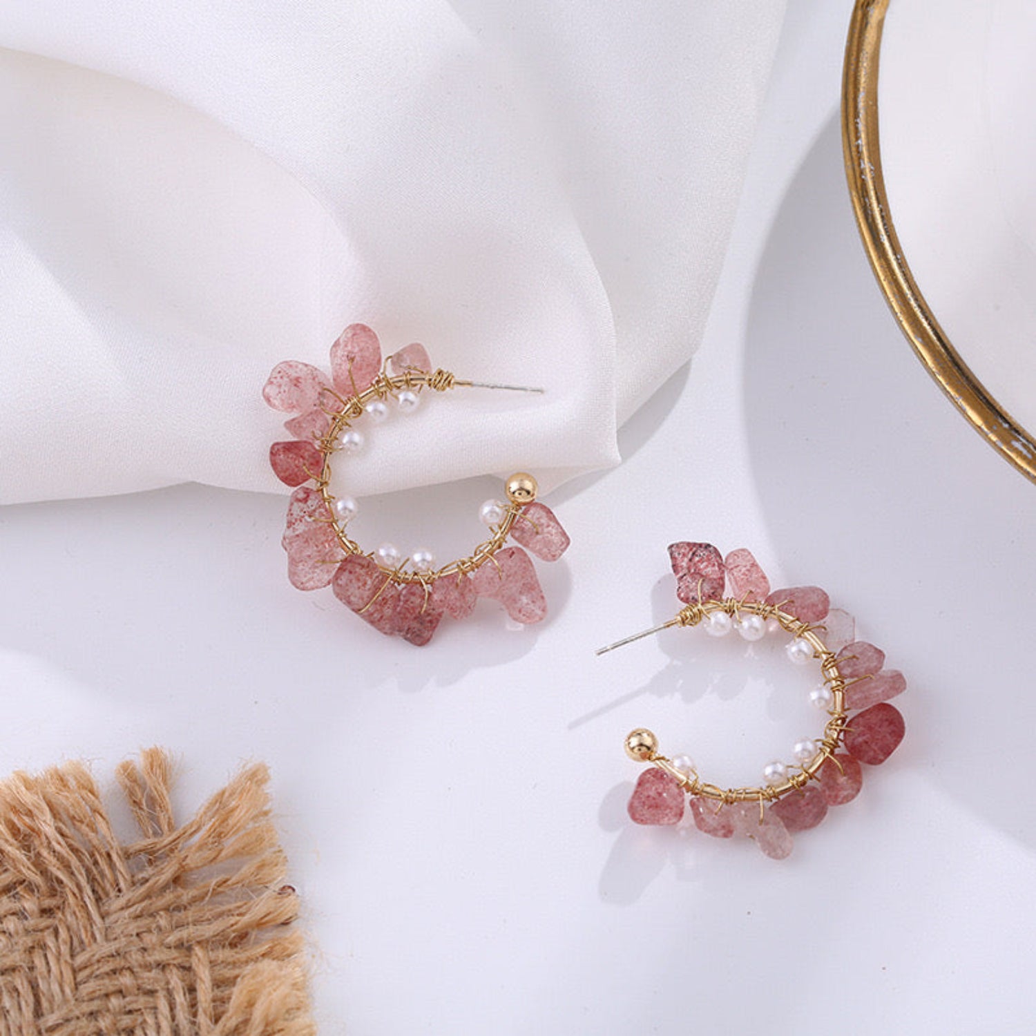 Rose Stone and Pearls Pin Earrings JLT10265