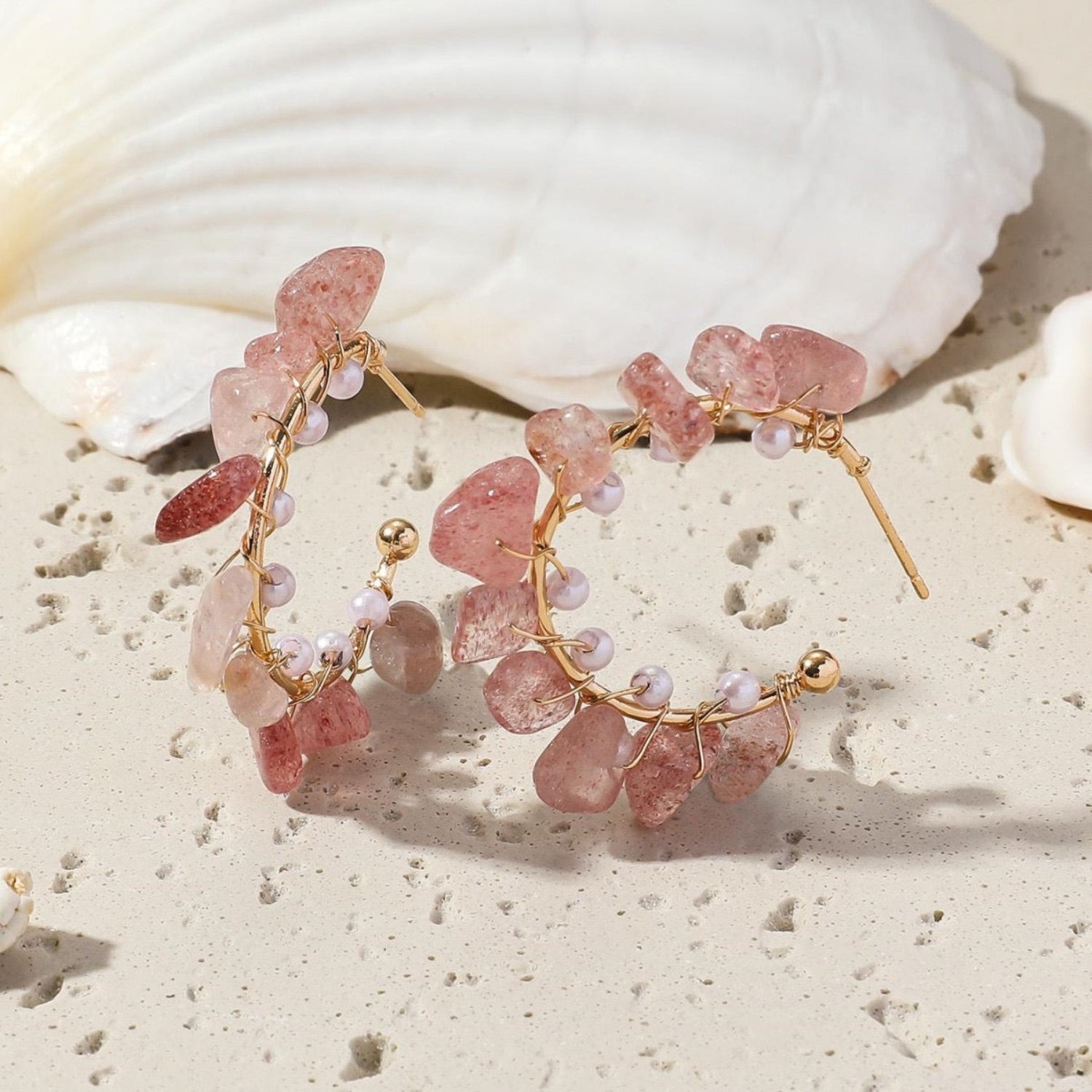 Rose Stone and Pearls Pin Earrings JLT10265