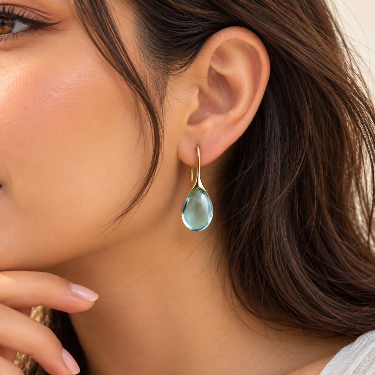 Blue Amber Teardrop Hook Earrings JLT11603